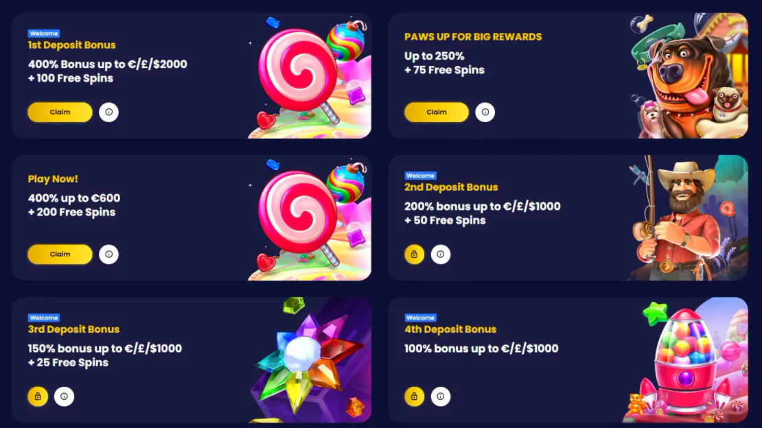 Bubbles Bet welcome bonus and deposit promotions with bonus percentages and free spins
